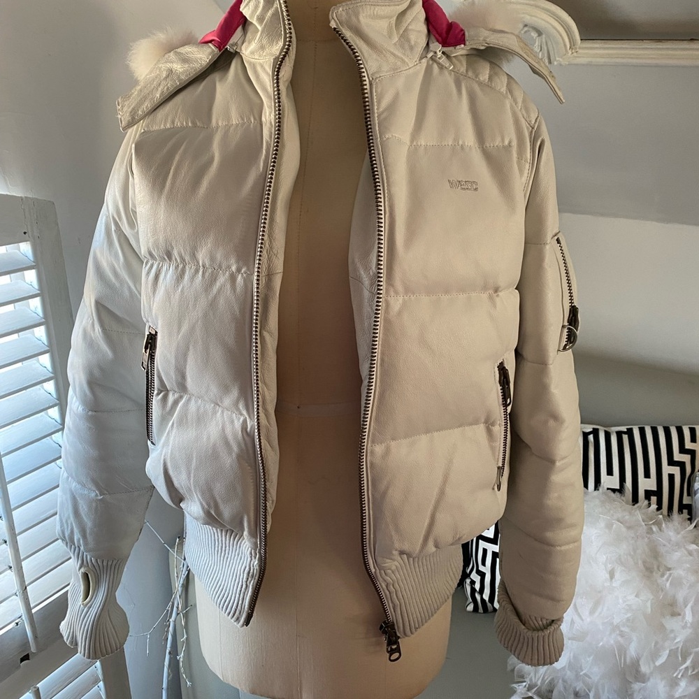 WESC Down White Leather Bomber Jacket